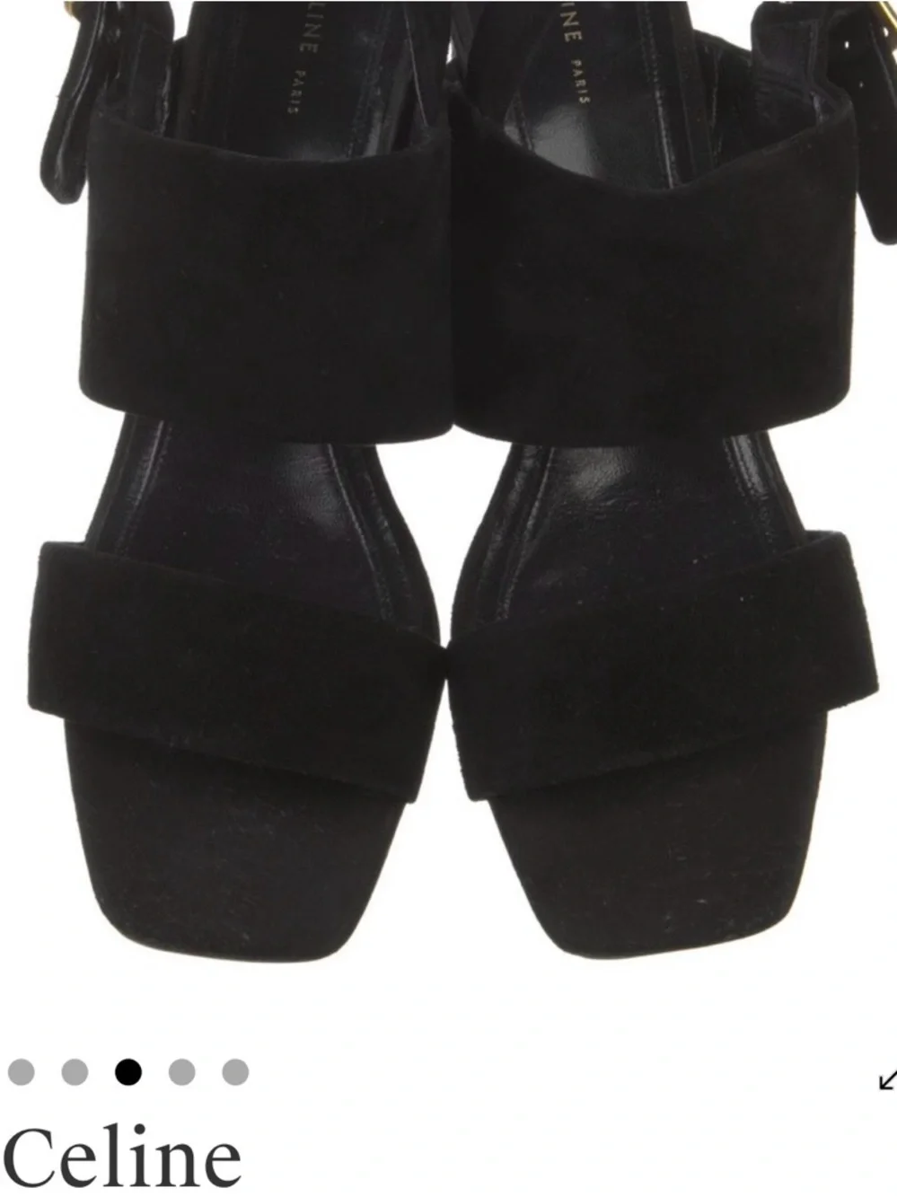 Celine Black Suede Block Heel Slingback Sandals - Picture 3 of 9